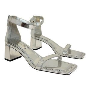 Good American Womens Size 8 Silver Patent Leather Ankle Strap Square Toe Sandals
